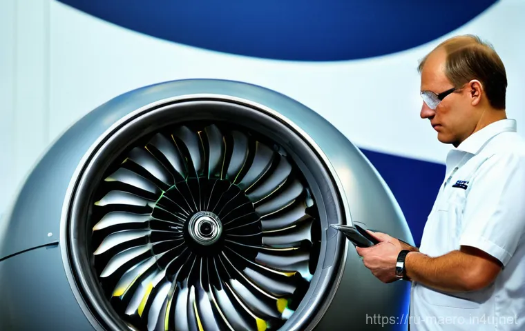 항공기 엔진 점검 및 수리 - **Prompt 1: High-Tech Engine Diagnostics at a Russian Aerospace Facility**
    "A highly skilled Rus...