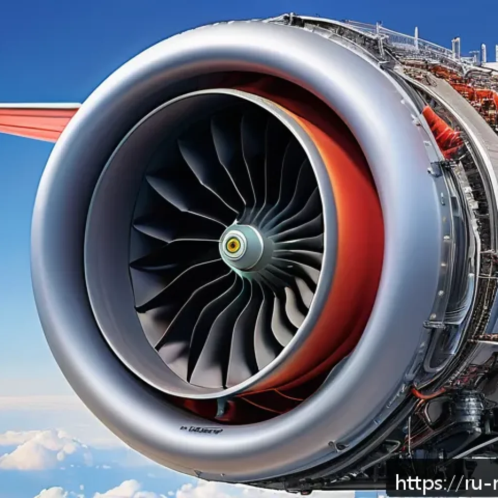 항공기 엔진 - A highly detailed cutaway illustration of a modern turbofan jet engine in operation, showing airflow...